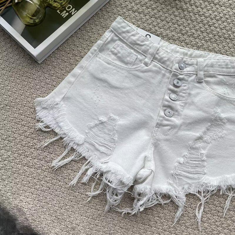 2025 Summer Women's High-Waist Retro Denim Shorts - Trendy Slim Wide-Leg Design