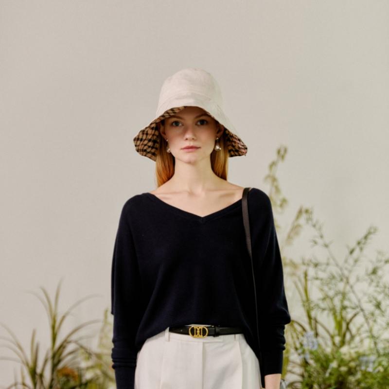 DakS Women S Beige Check contraSt Linen Floppy Hat Dbhe4e121i2