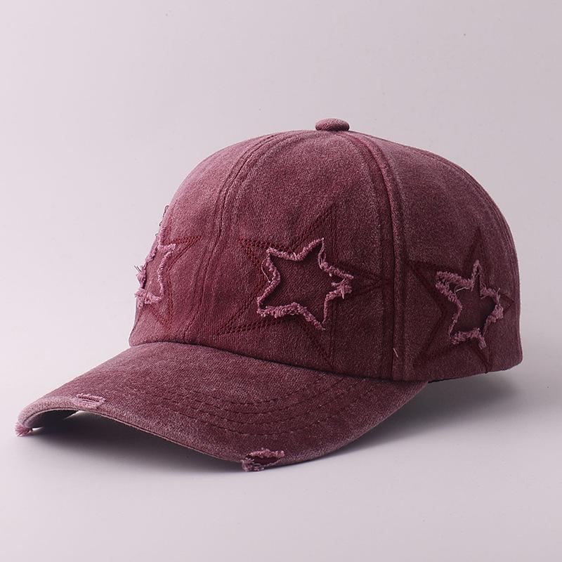 Pure Cotton Denim Washed Double Five-pointed Star Baseball Cap American Casual Hole Cap