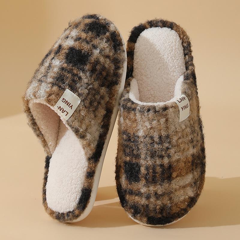 Home Non-slip Plush Cotton Slippers Indoor Heating Household Floor Soft Bottom Autumn and Winter Thickened Fluffy Slippers