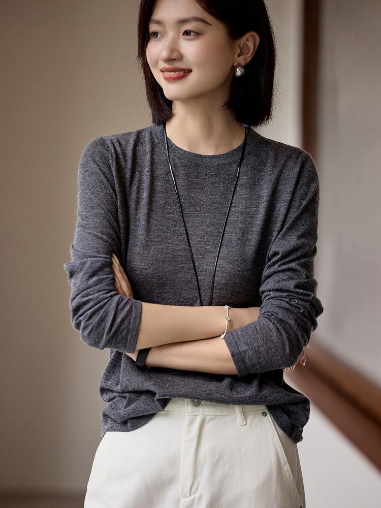 2025 Autumn Women's 80-Count Fine-Spun 100% Cashmere Crew Neck Knit Long Sleeve Base Layer