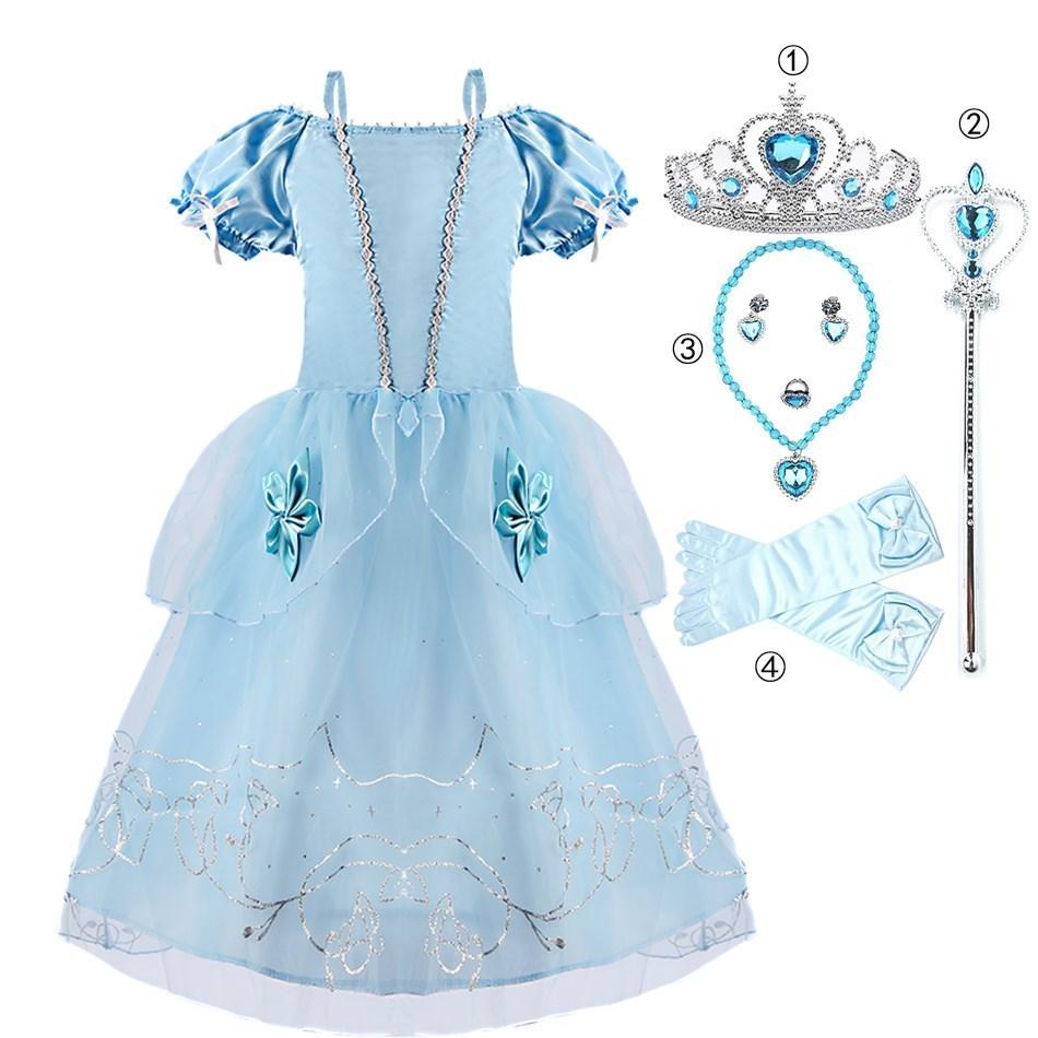 Little Girl Cinderella Dress Rapunzel Belle Halloween Costume Kid Birthday Party Christmas Fancy Evening Dress 2-10 Years
