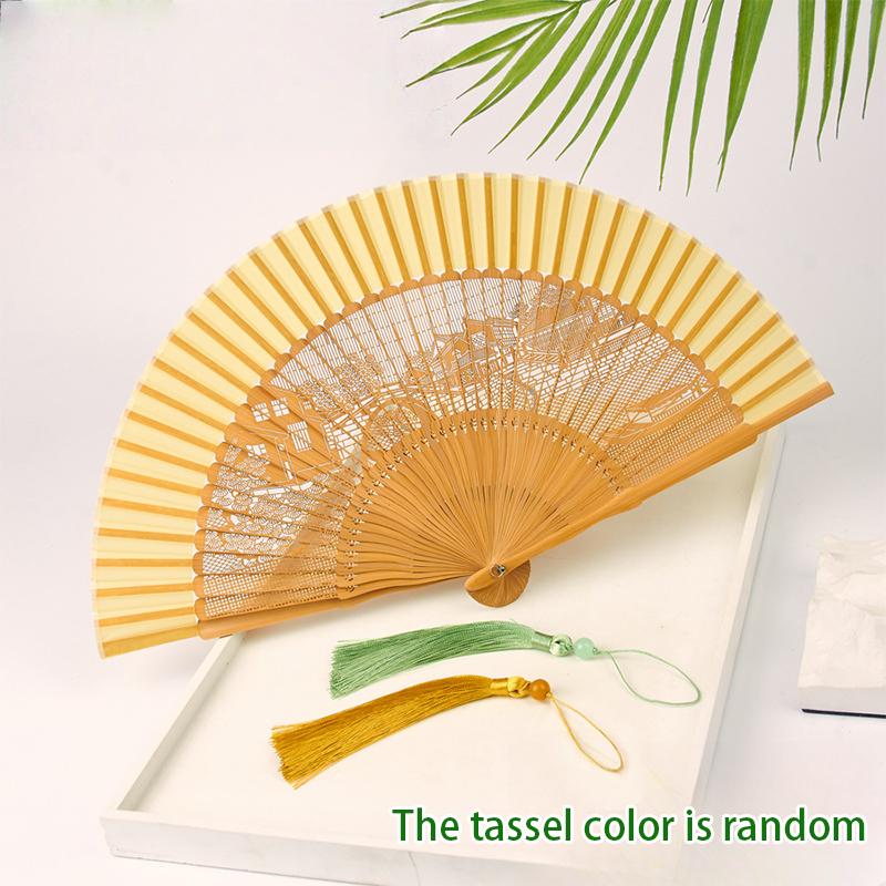 Bamboo Folding Fan Vintage Chinese Style Hollow Carved Fan Wedding Hand Fan Antique Hanfu Fan Fragrant Party Prop Decor Crafts