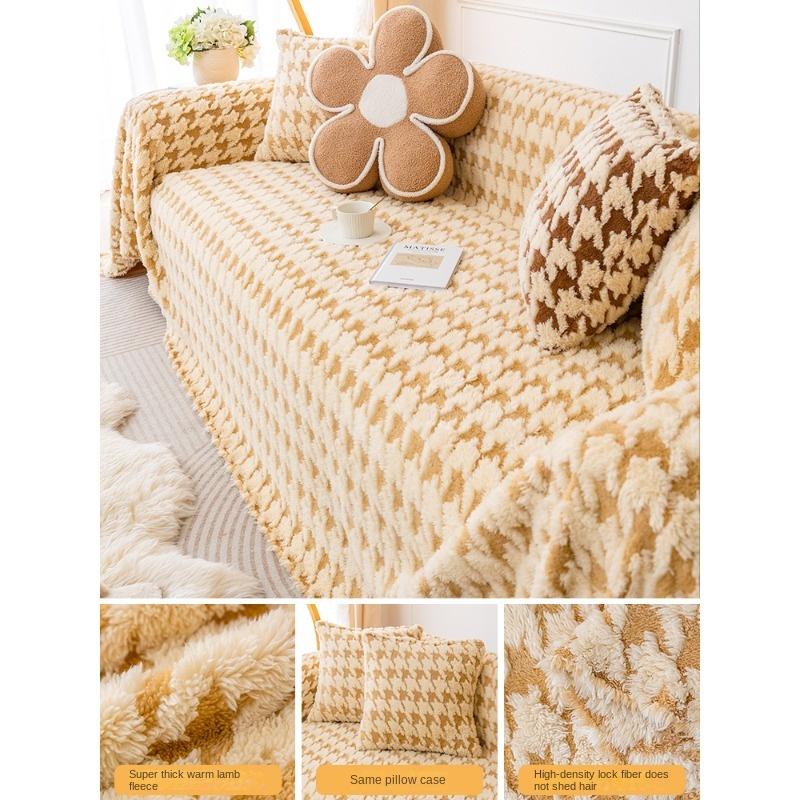 

Новый зимний бархатный чехол для дивана с изображением ягненка, ткань, диванное полотенце с узором «гусиные лапки», полное покрытие, легкая роскошная спинка, чехол для дивана 180*130cm