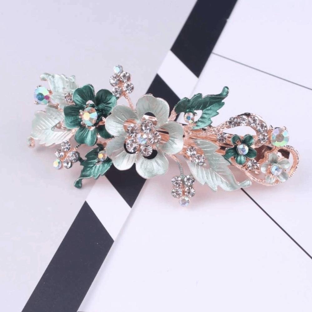 Floating Rhinestone Floral Spring Clip Oil Drip Design Women s Headwear Zinc Zinc Alloy Hair Clip Party зелёный