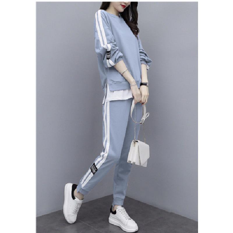 

Женский корейский модный повседневный комплект из двух частей: толстовка и брюки-брюки, большой размер 4XL светло-синий