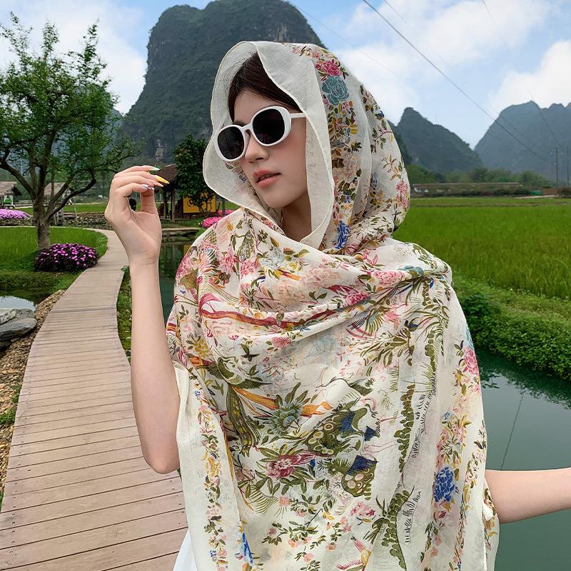 Multifunctional Versatile Sunscreen Shade Silk Scarf Spring And Summer Travel Comfortable Outer Cloak Hanging Spike Niche Shawl