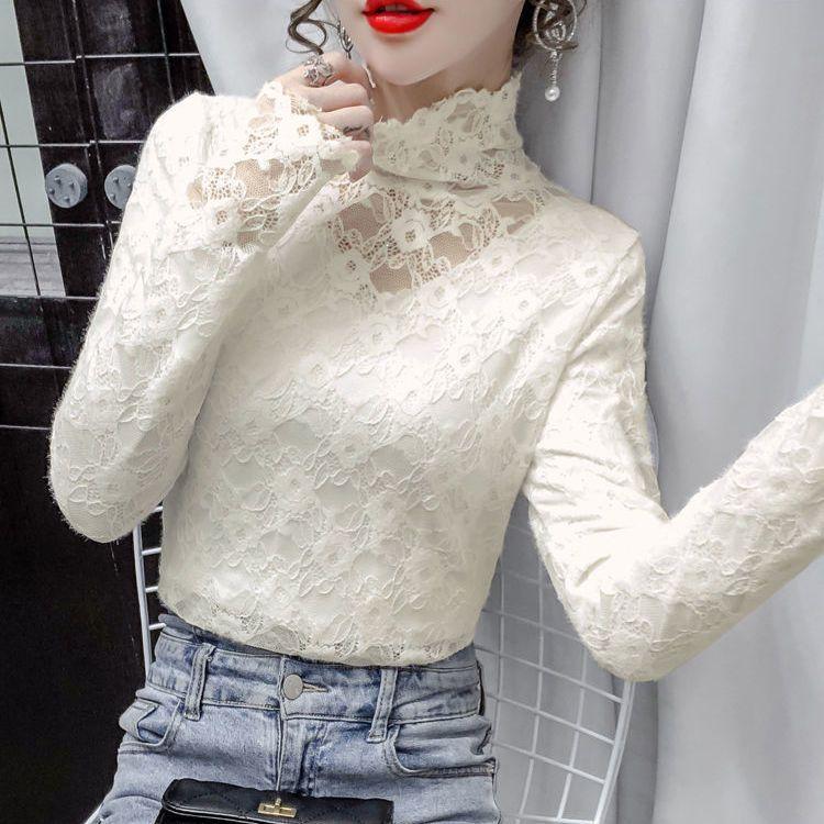 Modisches hochgeschlossenes Spitzen-Camisole in Übergröße für Damen im Frühling und Herbst, süßes, einfarbiges Tanktop