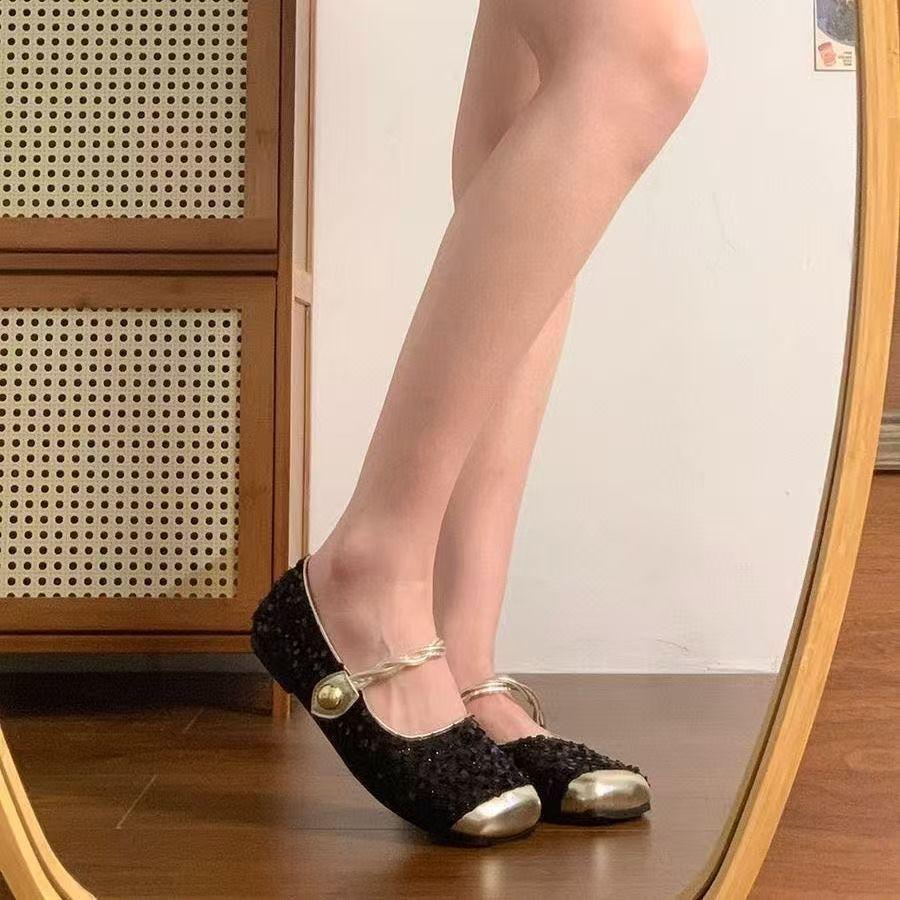 French sequined small fragrant style Mary Jane shoes women's niche high-end temperament single shoes women's 2025 spring new explosion