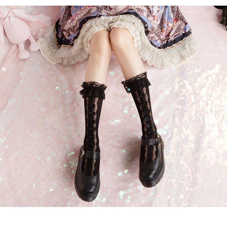Cute Girly Sexy Lolita Lace Ruffle Knee High Calf Socks Summer Thin