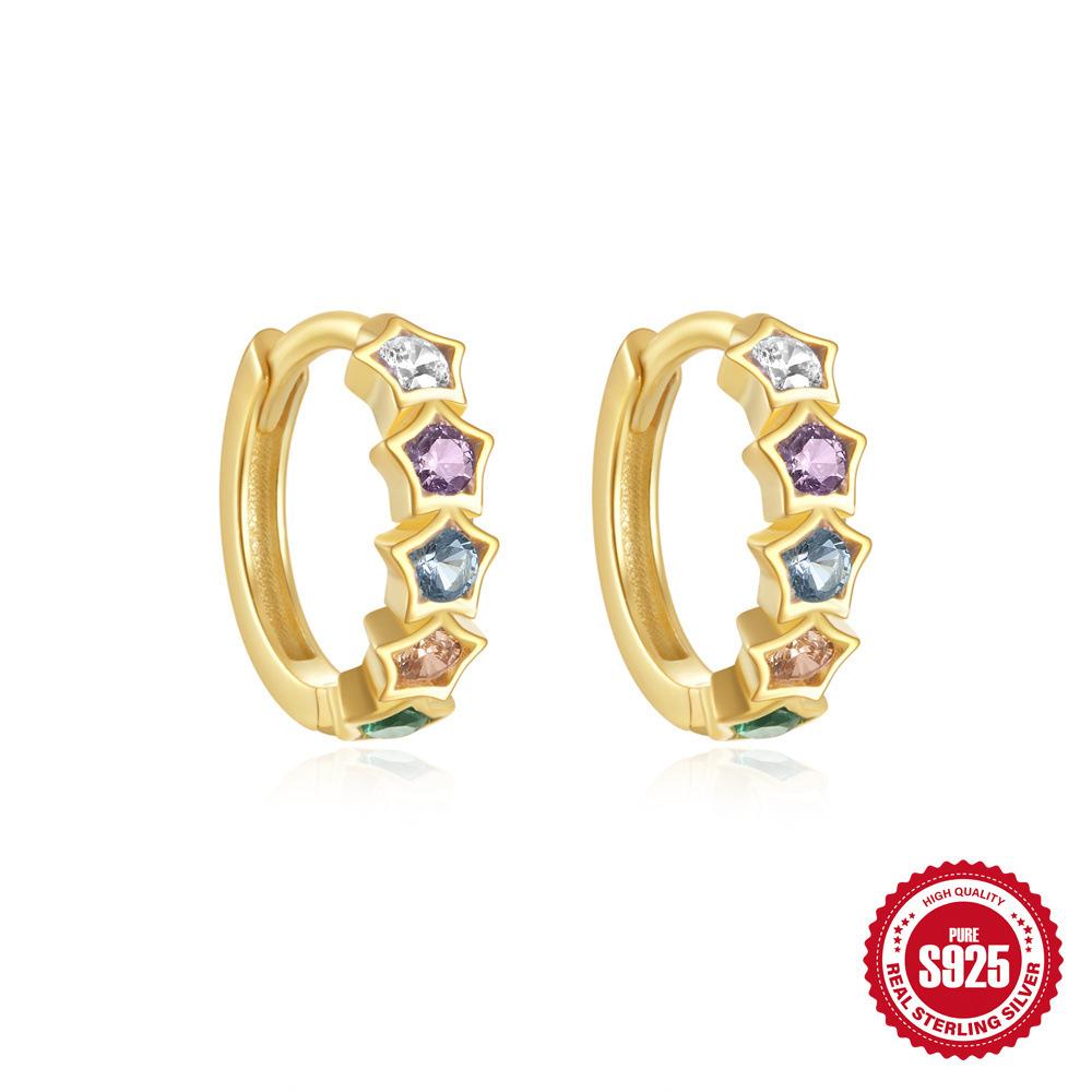 S925 Sterling Silver Simple Classic Diamond Set Small Round Geometric Earrings Earrings Earrings Ear Buckles Earrings