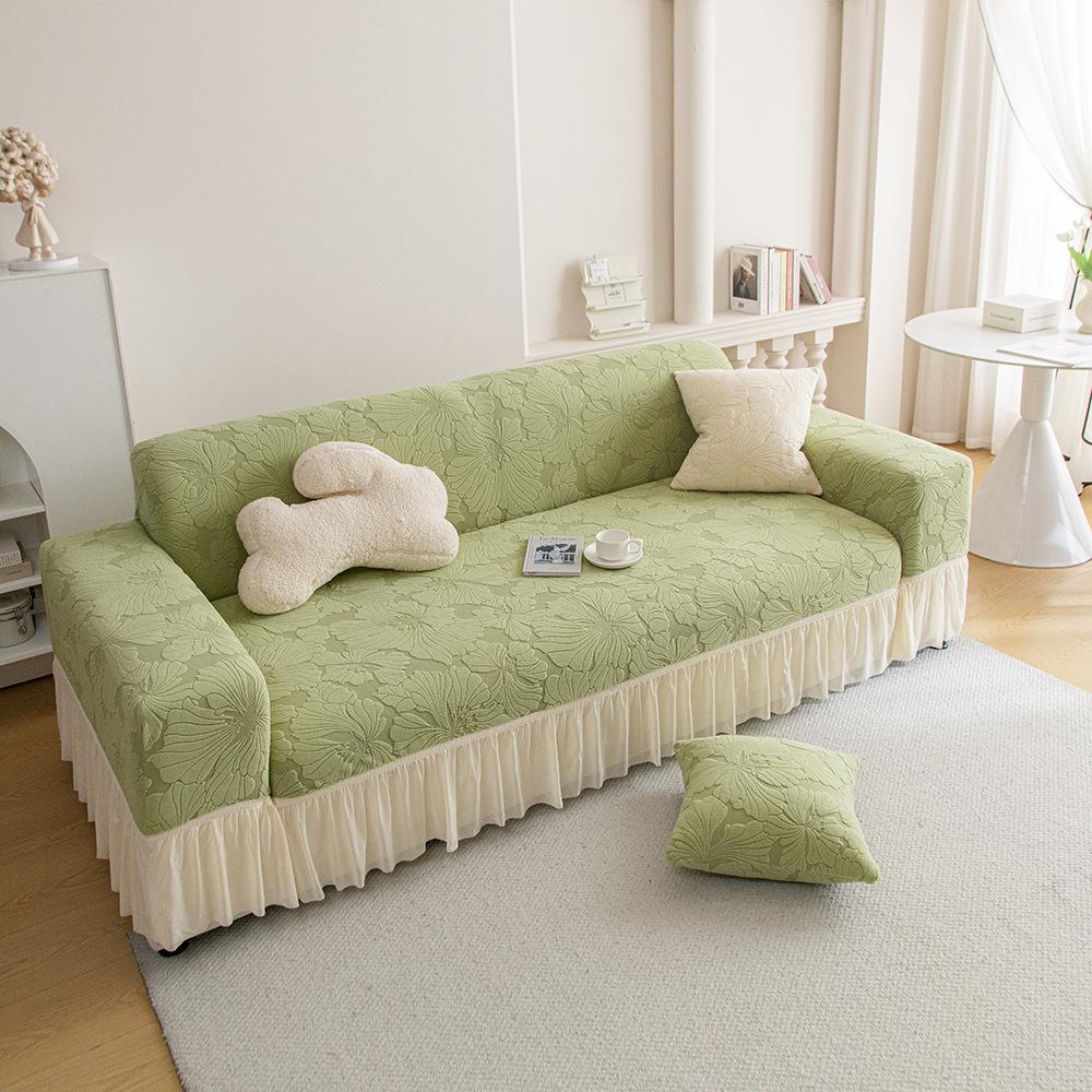 New Jacquard Velvet All Season Elastic Protective Cover with Anti Cat Scratch Skirt Edge Sofa Cover