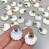 Scallop Shaped Shell Pendant With Natural Crystal Stone Inlaid With White Shell Pieces Jewelry Accessory Charm For Diy Necklace