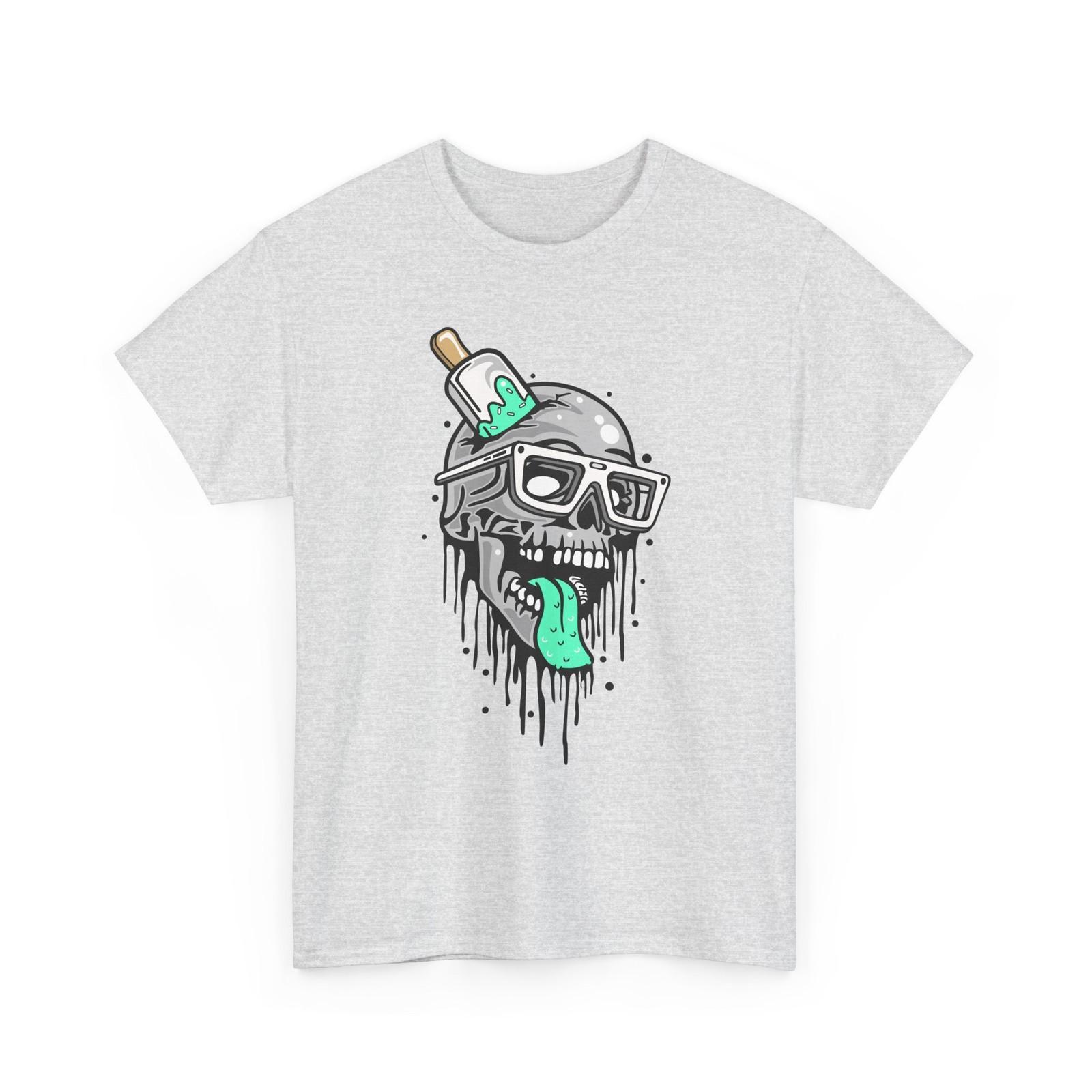Melting Skull with Popsicle Tee | Dripping Ice Cream Graphic, Cotton T-Shirt S