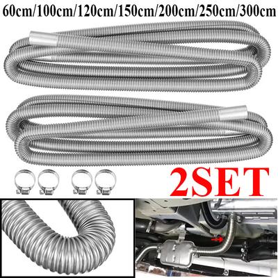 2X 60cm 100cm 120cm 150cm 200cm 250cm 300cm Air Diesel Parking Heater Stainless Steel Exhaust Pipe Tube Vent Hose Car Truck Van