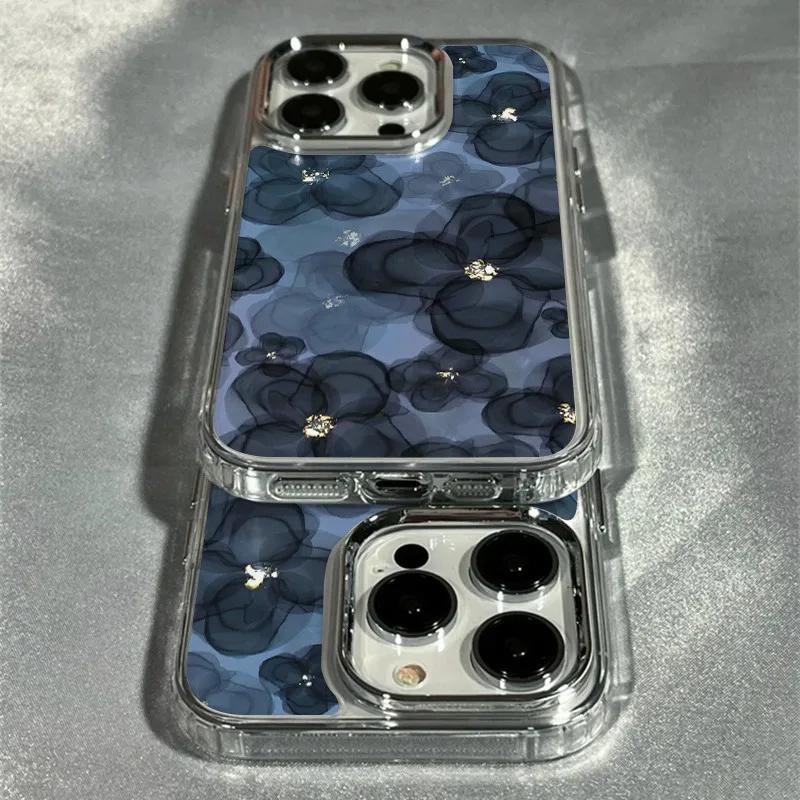 Dark Blue Floral Case for Samsung Galaxy S26 Edge S25 S24 S23 FE S22 Ultra Plus A73 5G A72 4G A71 A57 A55 A56 A51 4G TPU Cover