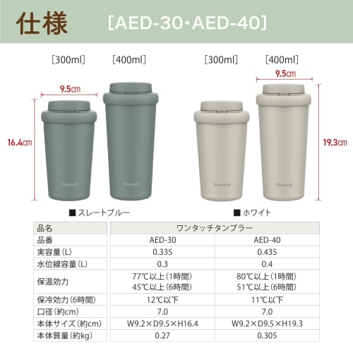 The-peacock AED-30 W 300ml Vacuum Insulated Water Bottle with One-Touch Tumbler, Wide Mouth, Antibacterial, 0.3L White