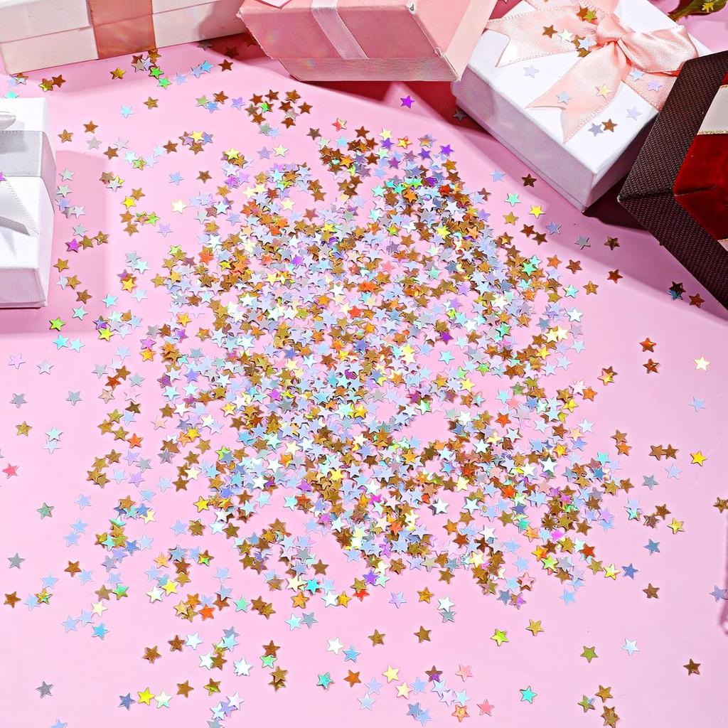 8000Pcs Star Confetti, 6 mm Stars Sequ for Table, Gold and Multicolor Star Confetti for Birthday Wedding Party Festival Decorations