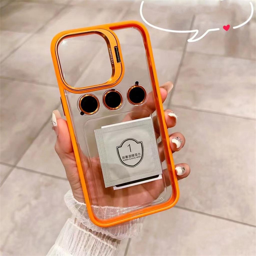 Protetor de anel de metal para lente, suporte para celular, capa protetora para iPhone 15 12 13 14Pro Max Plus 11, proteção de vidro para câmera, capa transparente à prova de choque