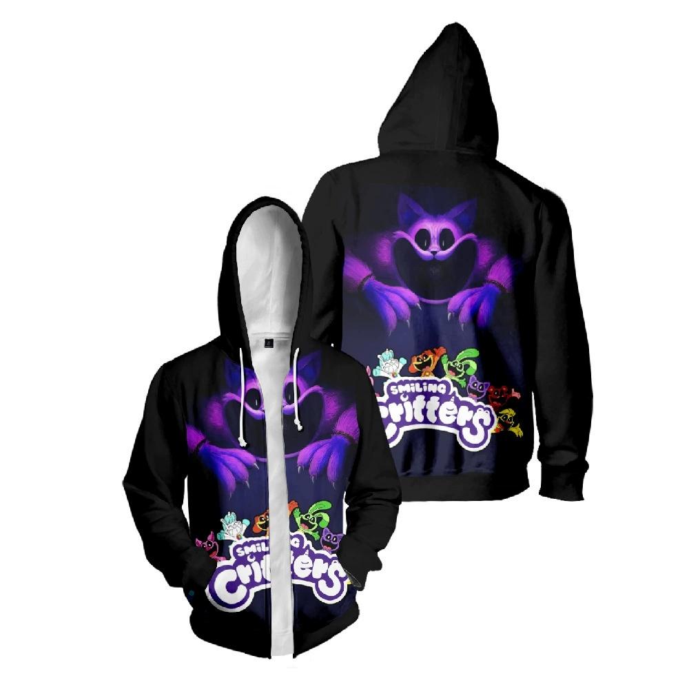 Hot Smiling Critters Graphic Printed Zipper Hoodies Y2k Zip Up Hoodie Men Clothing Long Sleeve Casual Streetwear