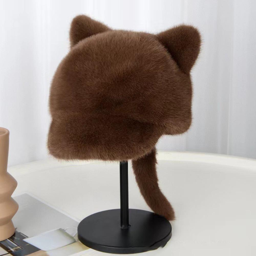 Cosplay Black Cat Baseball Cap Lovely Tail Peaked Cap Versatile Cat Ear Plush Hat  Winter