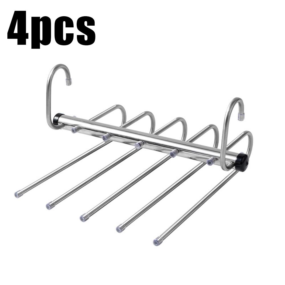 Stainless Steel Folding Pants Hanger – Multi-Layer Magic Clips & Retractable Space-Saving Organizer