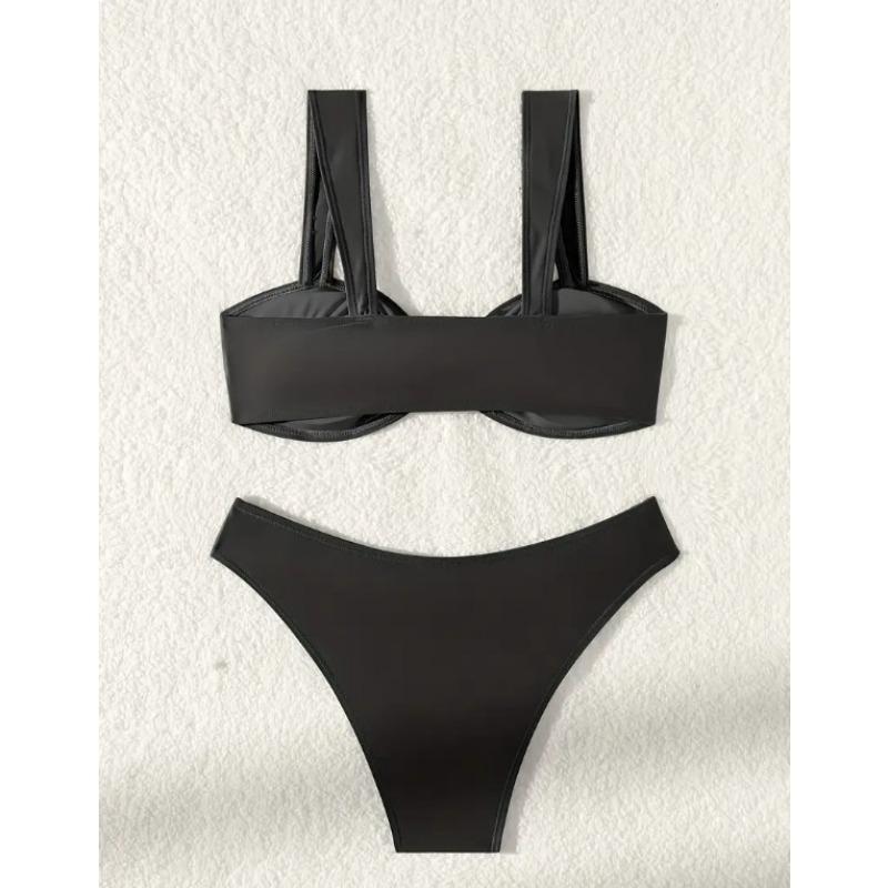Women's Ring Bikini Set Wide Strap High Cut Two Piece Swimsuit