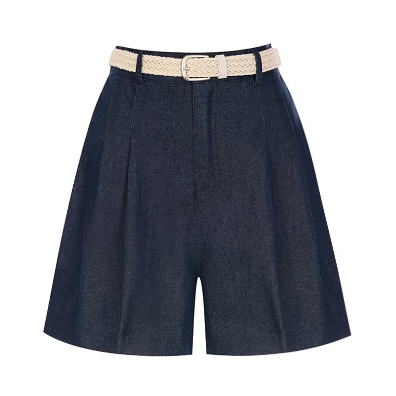 SELLY'S Belted Denim Pintuck Length Pants_I6B-Cpt021