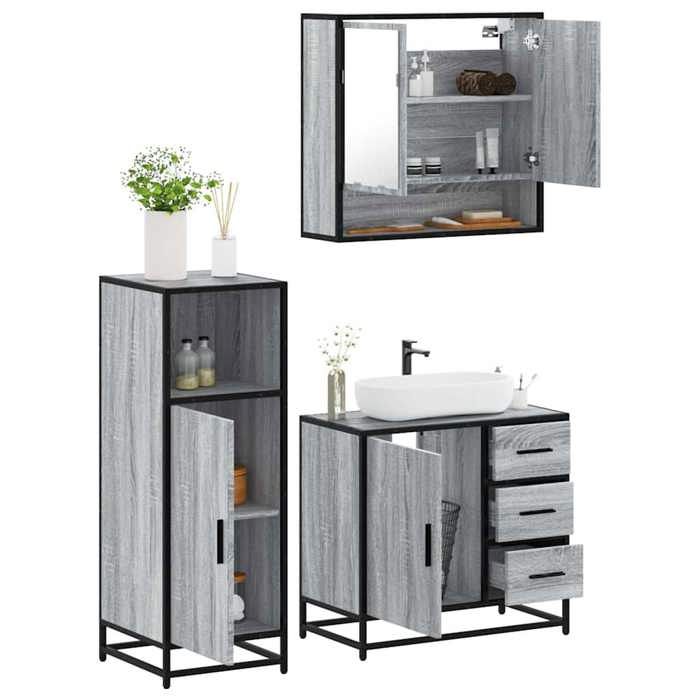 VidaXL Ensemble de meubles de salle de bain 3 pcs Sonoma gris, armoire de salle de bain, placard de salle de bain, meuble de 3300988