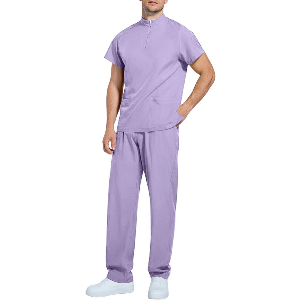 Men's Comfortable And Casual Solid Color Short Sleeved Pants Protective Suit Set