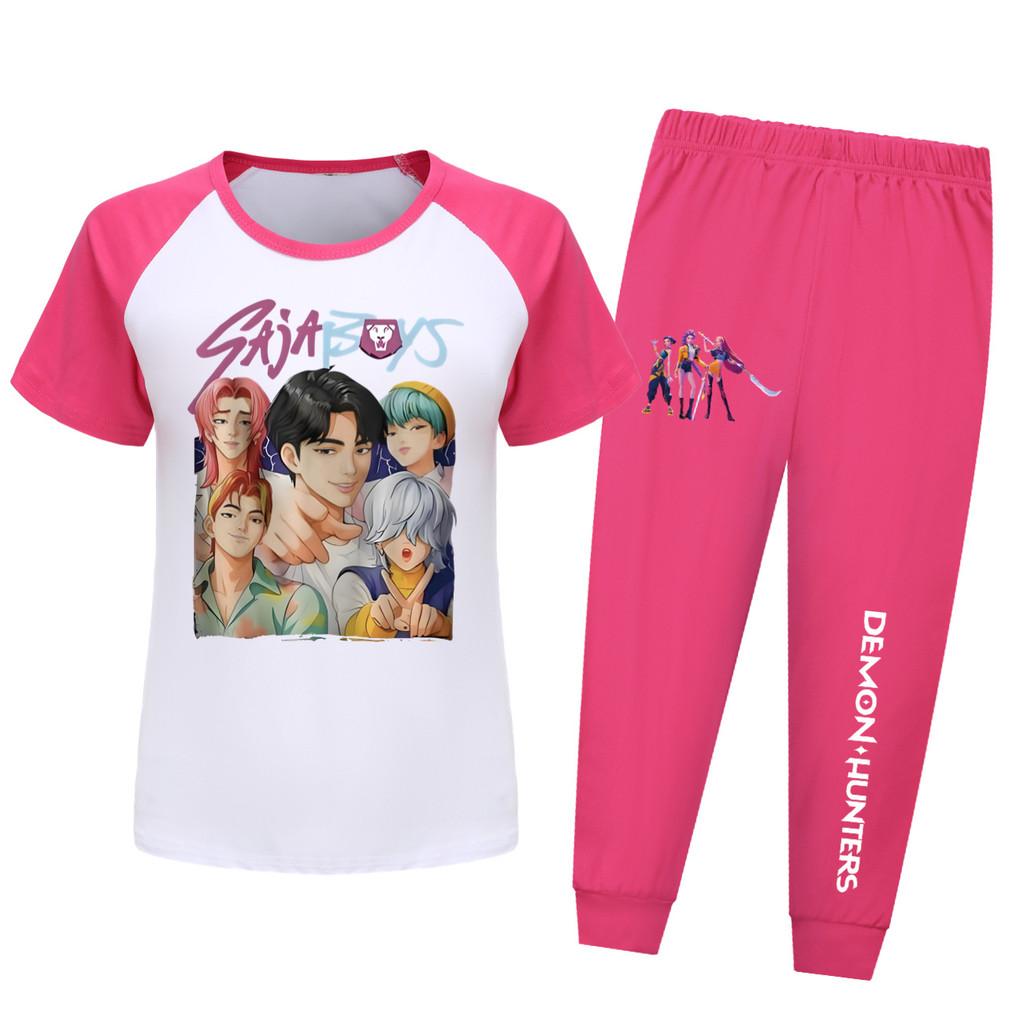 Hunters Kpop Demon Saja Boys Pattern Short Sleeved Shirt Long Pants Suit Pajama