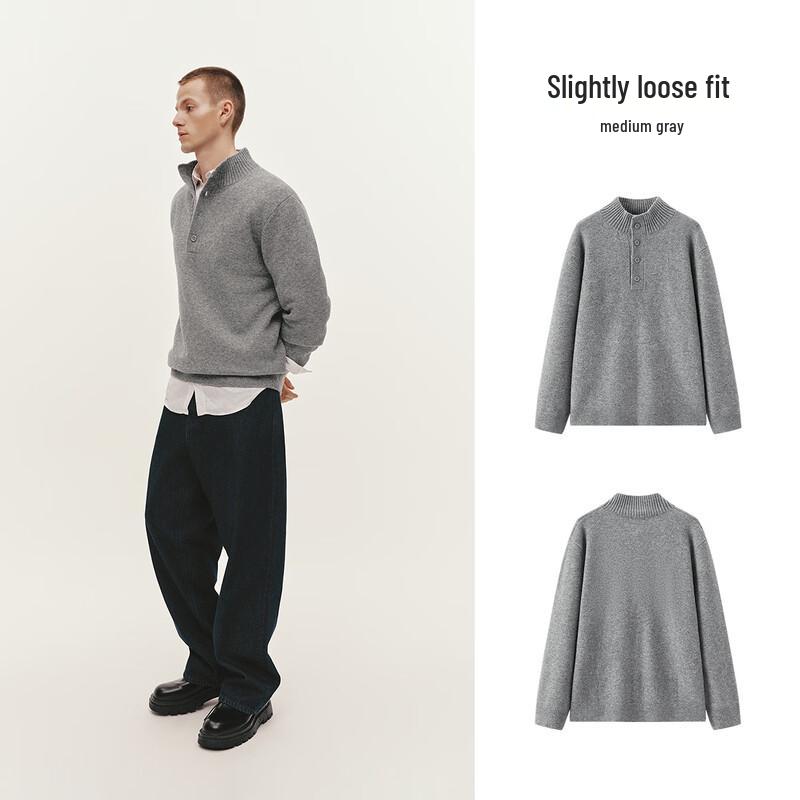 Semir Men's Half-Placket High-Neck Wool Blend Knit Sweater