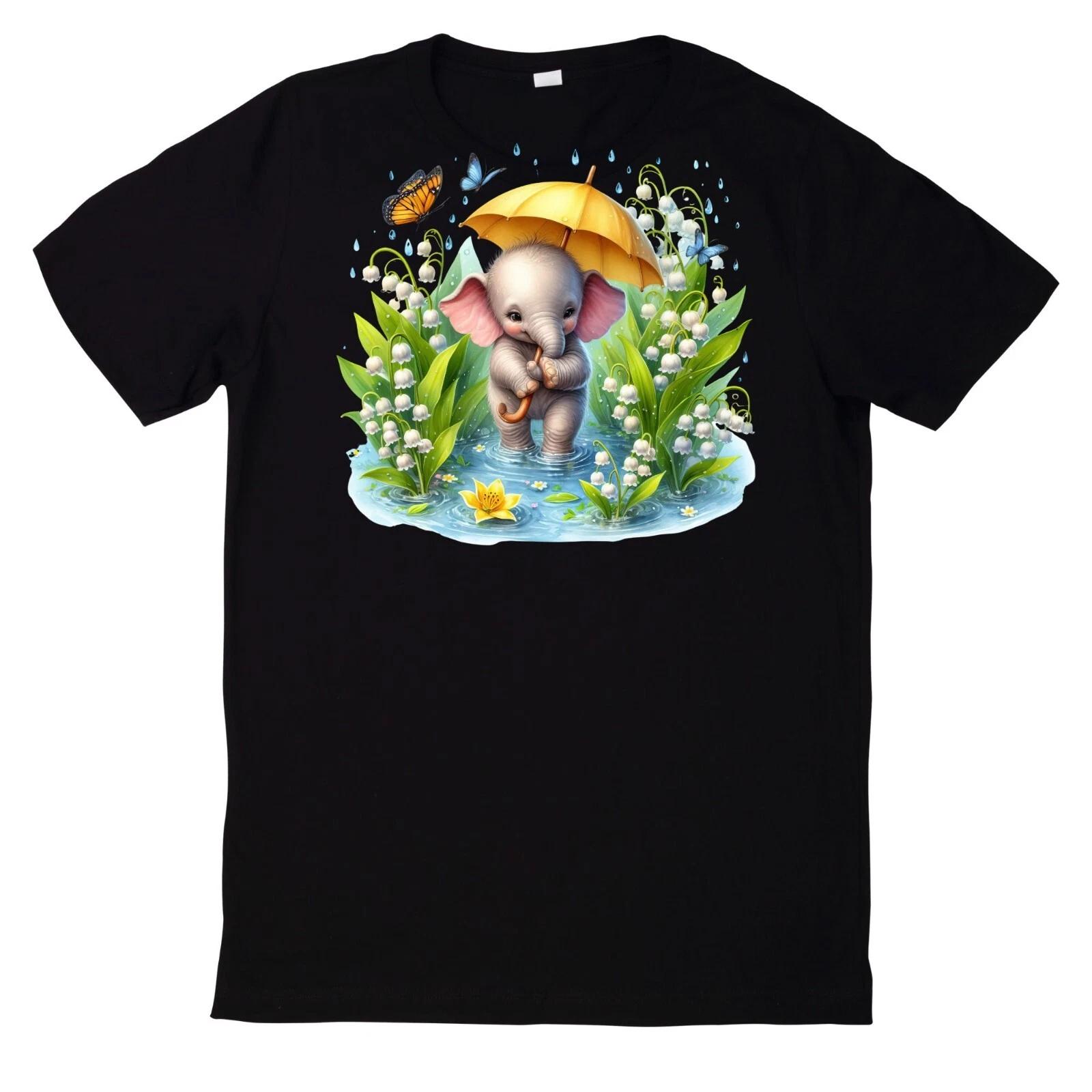 T-Shirt Niedlicher Elefant unter dem Regen Motiv M