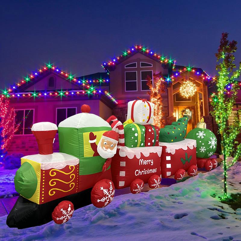 Christmas Decorations Santa Drive Train 3.6M/12FT Built-in LEDs Inflatable Toys Model Outdoor Ornament Xmas Party Garden Decor