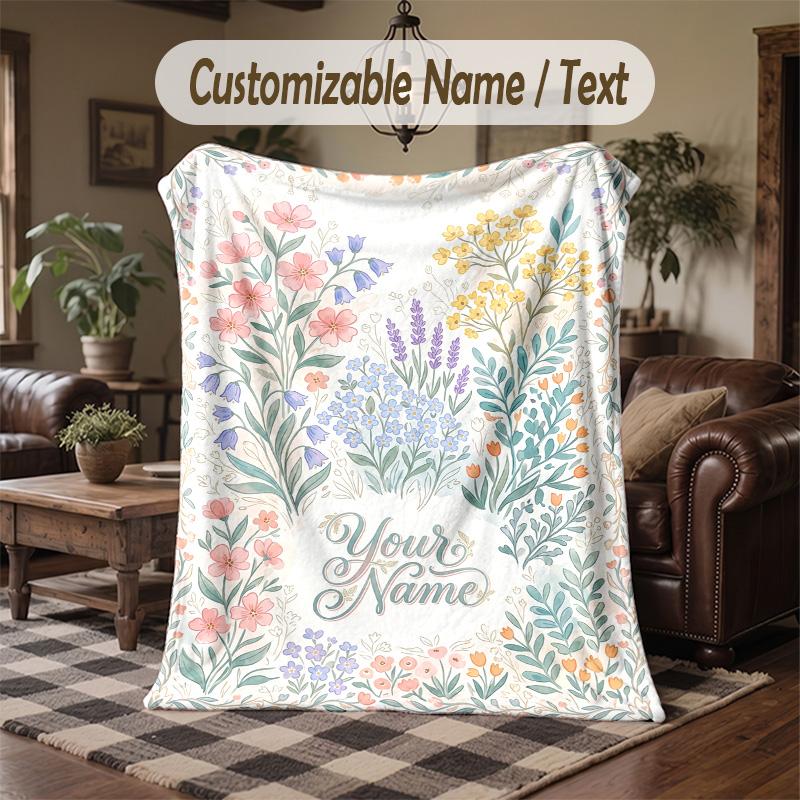 Floral Card 4 Theme Throw Blanket Custom Name Text Personalized Blanket Soft Cozy Blanket for Home Sofa Bed