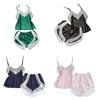 Lace Trim Pajama Set for Women 2 Piece V Neck Sleeveless Cami Tank Top And Shorts Pjs Set Summer Sexy Lounge Sleepwear