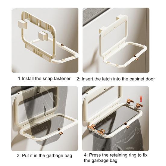 Garbage Bag Hanger Foldable Kitchen Trash Bag Holder Over Cabinet Door No-Drill Wall Mounted Large Capacity Waste Bag Rack