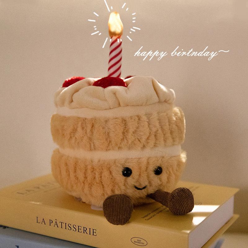 Singing Birthday Cake Plush Toy 20cm Musical Doll Stuffed Animal Cute Gift for Girls Best Friend Strawberry Cake Design