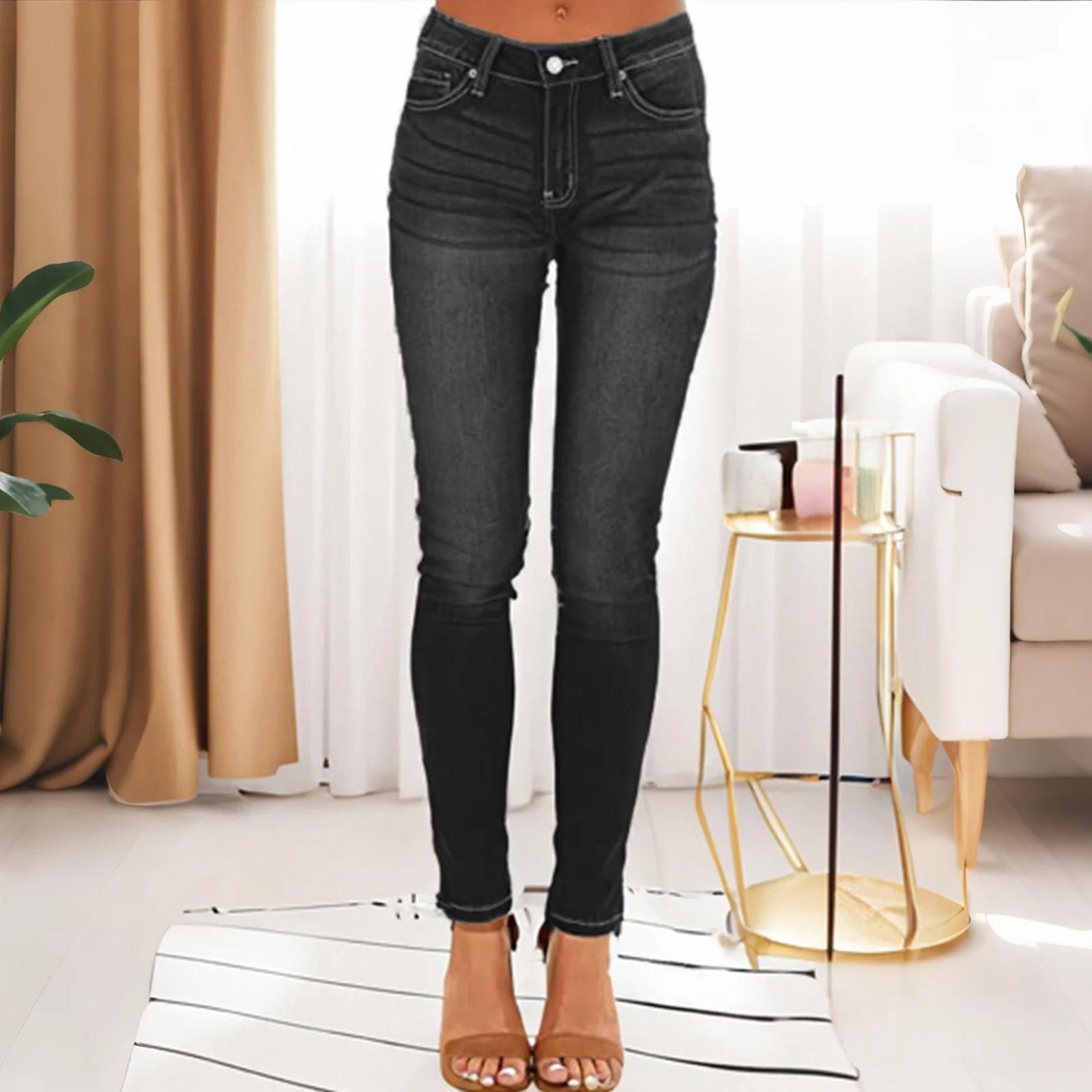 

Women s High Waist Washed Women s Jeans Fashionable Versatile Straight Leg Pants L чёрный