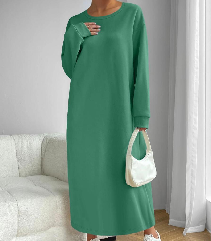 European & American Autumn/Winter Casual Long Sleeve Solid Color Sweatshirt Dress.
