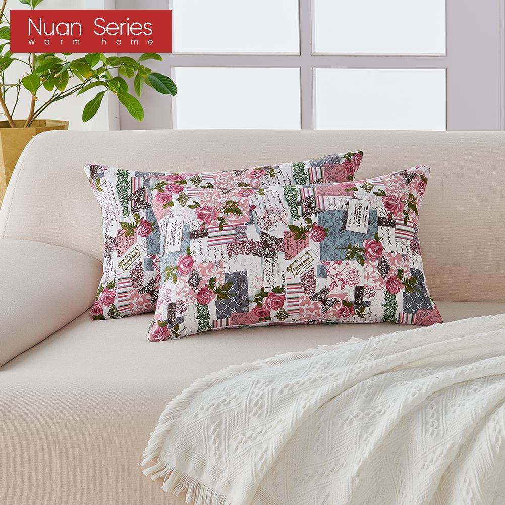 1PC Nuan Series Retro Romantic Printed Pillowcase Cotton Linen Comfortable Pink Pillowcase for Sofa Bed Living Room Bedroom Home Decor