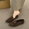 Round Head Lazy Low Thick Sole Deep Mouth Suede Heel Small Leather Shoes One Foot Flat Bottom Female Autumn and Winter Female