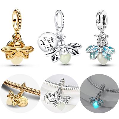 925 Silber Glühende Glühwürmchen Charms Perlen für DIY Schmuck Passend für 3mm Armband Halskette Damen Feine Geschenke