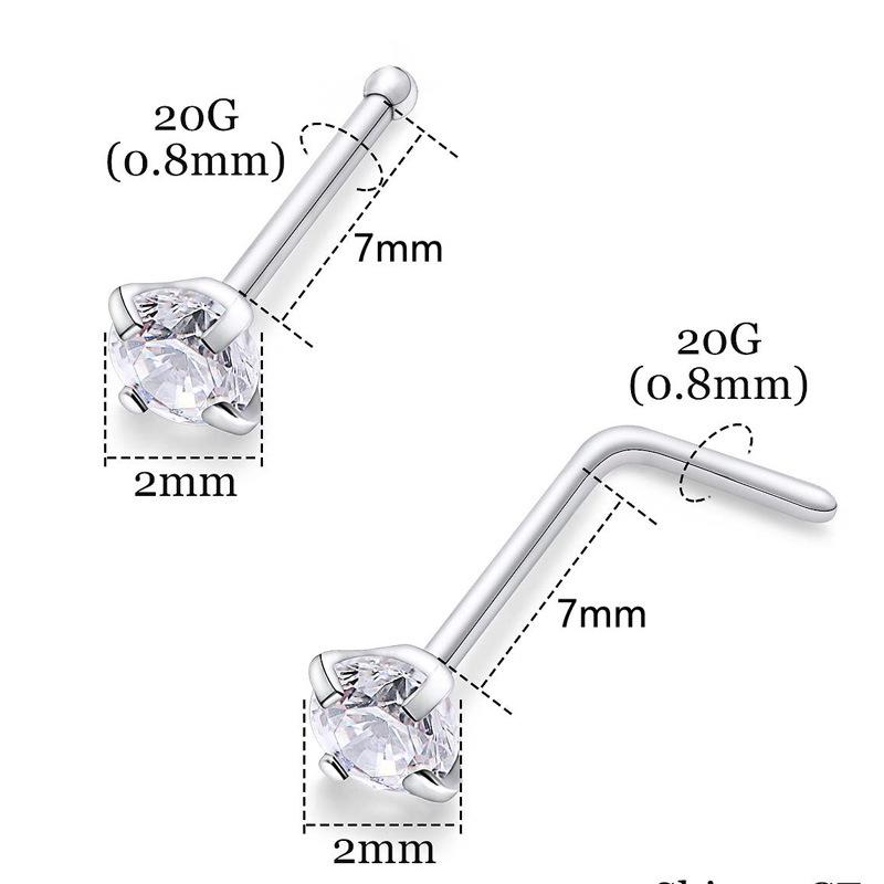 Multi-Color Zircon Stainless Steel S-Bar Nose Studs Jewelry