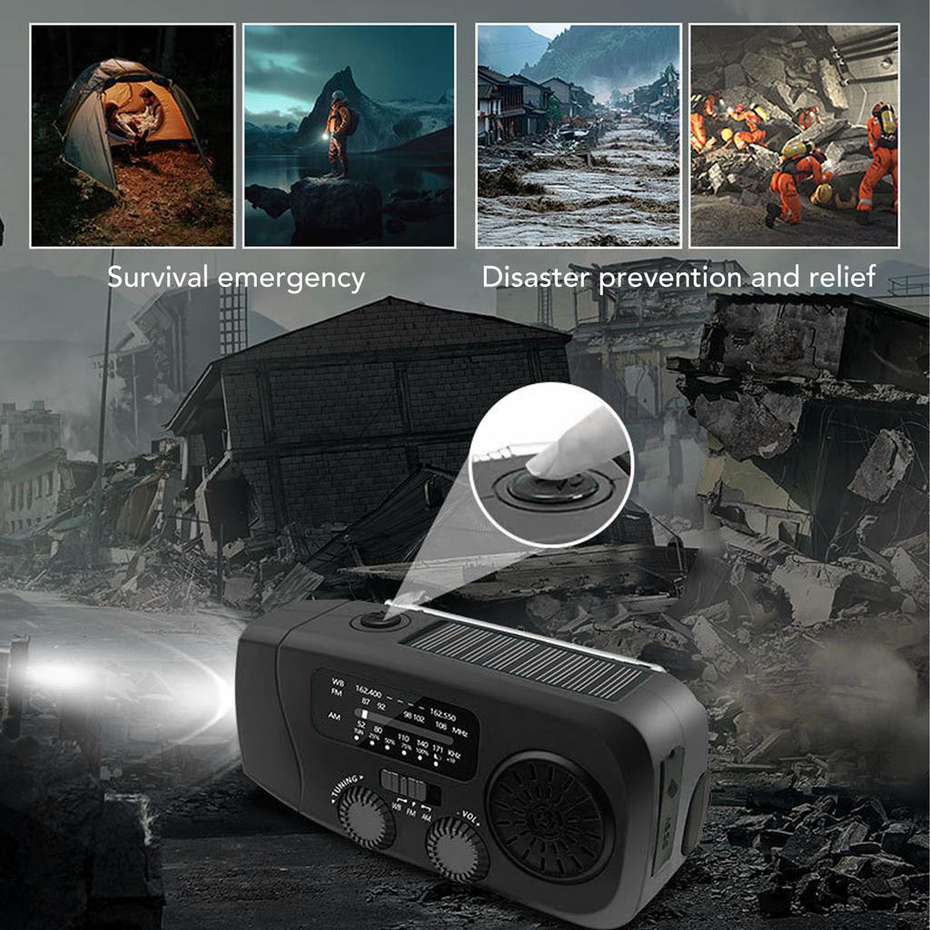 Solar Radio 2000mAh Battery Type C Charging Phone Emergency Weather Radio IPX3 Water Proof Portable for Camping