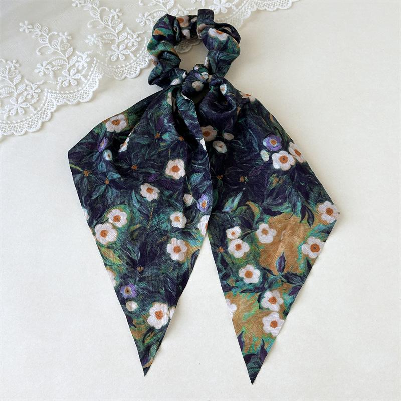 

Винтажный принт Цветок Ткань Длинная Лента Скранчи для Женщин Однотонные Эластичные Резинки для Волос Резинка для Хвоста Шарф для Волос Головной Убор