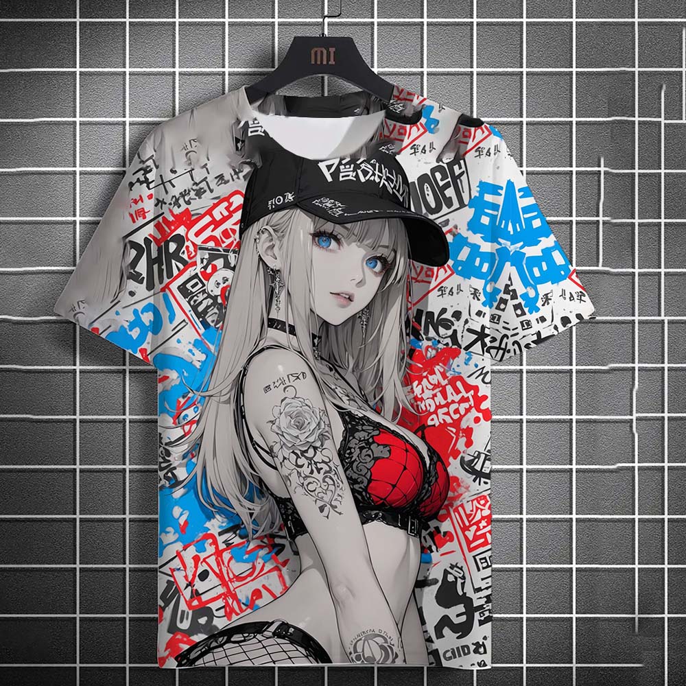 Fashion Men's T-shirt Cartoon Sexy samurai Girl graphic  Summer Casual harajuku streetwear 3D Printed Hip Hop