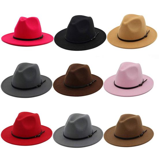 Jazz Cap Wide Brim Breathable Solid Color Fedora Hat Winter Floppy Women Cap Streetwear