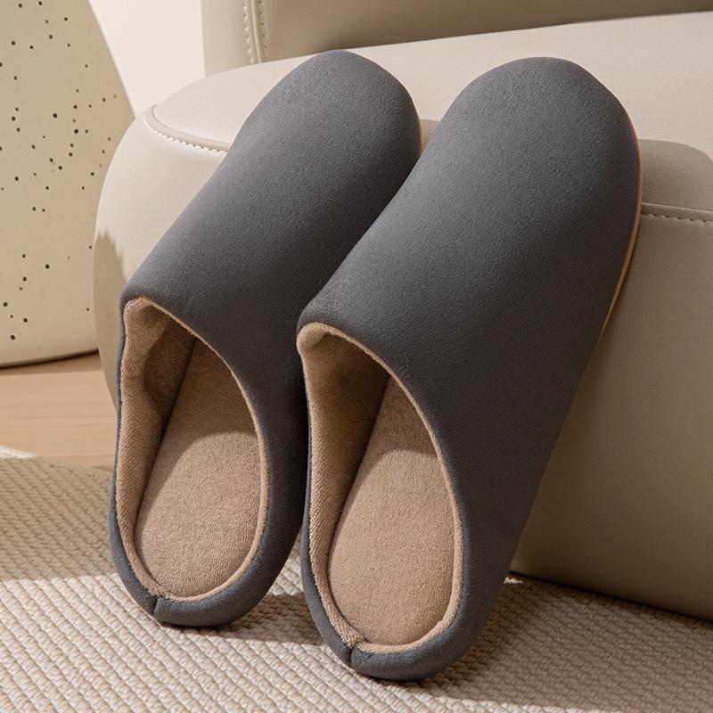 Japanese silent slippers four seasons floor home indoor non-slip simple breathable warm cotton slippers couple autumn and winter