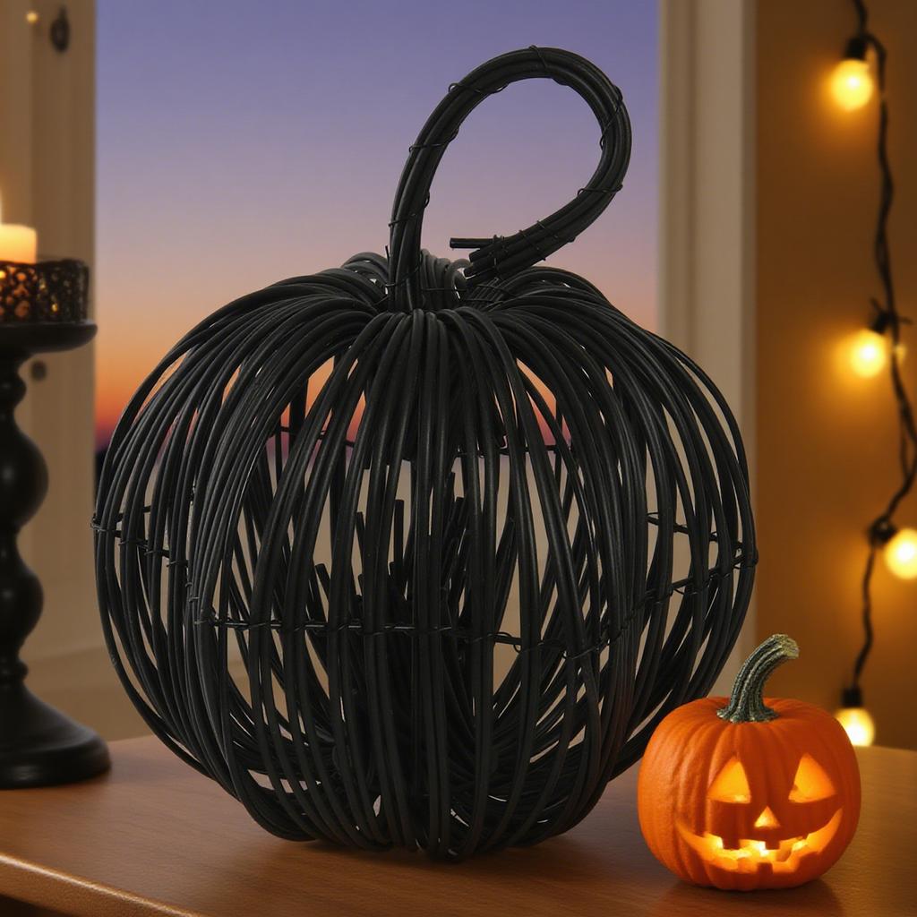 Rattan Hand-woven Pumpkin Black Party Ornaments Decorative Candlestick Pumpkin Party Props